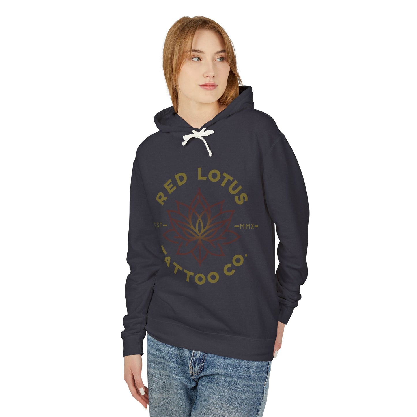 Red Lotus Tattoo Company Mustard Logo Unisex Lightweight Hooded Sweatshirt