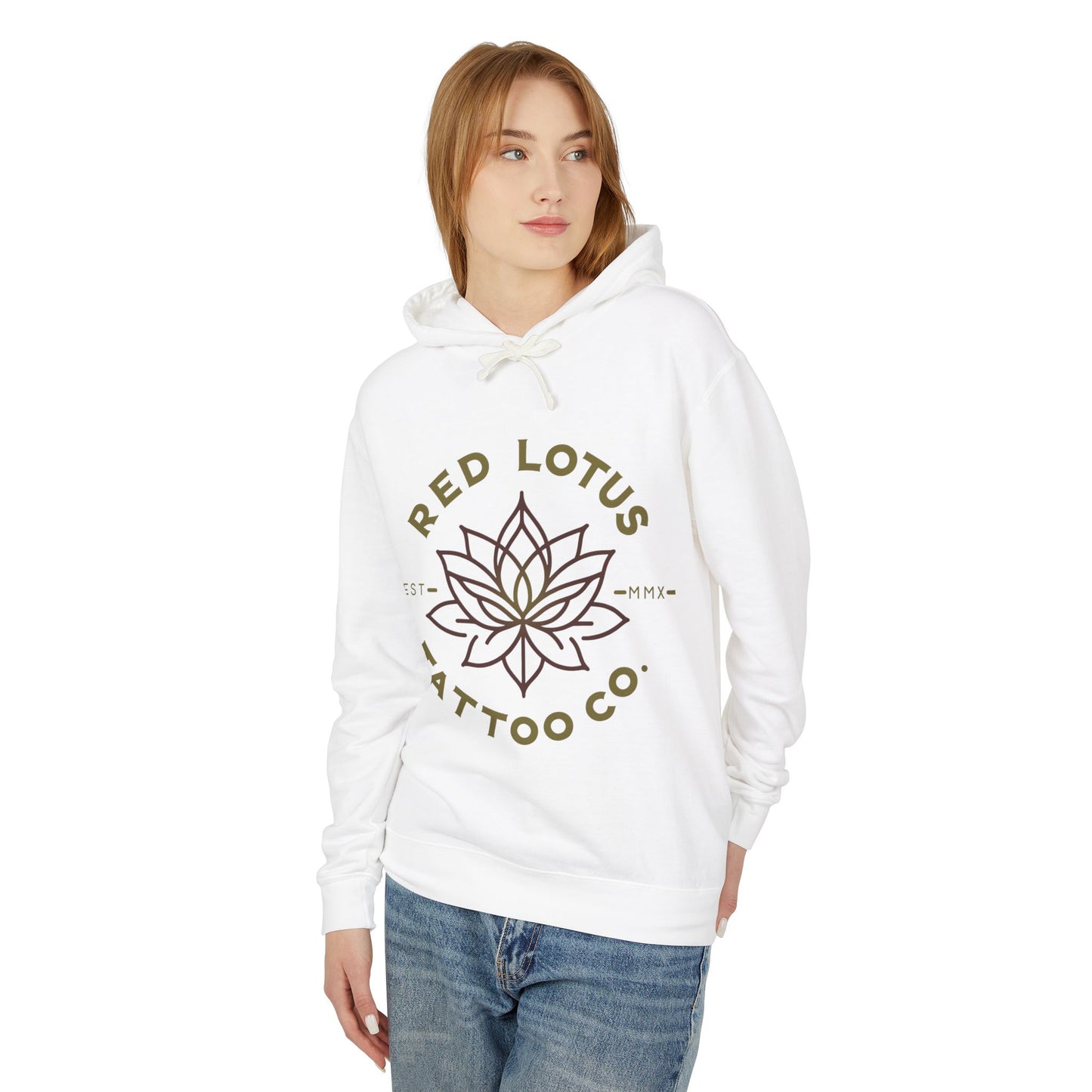 Red Lotus Tattoo Company Mustard Logo Unisex Lightweight Hooded Sweatshirt