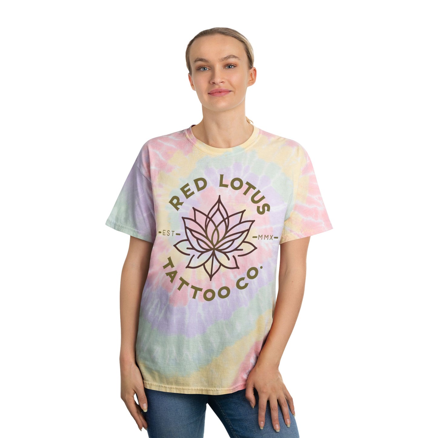 Red Lotus Tattoo Company Mustard Logo Tie-Dye T Shirt
