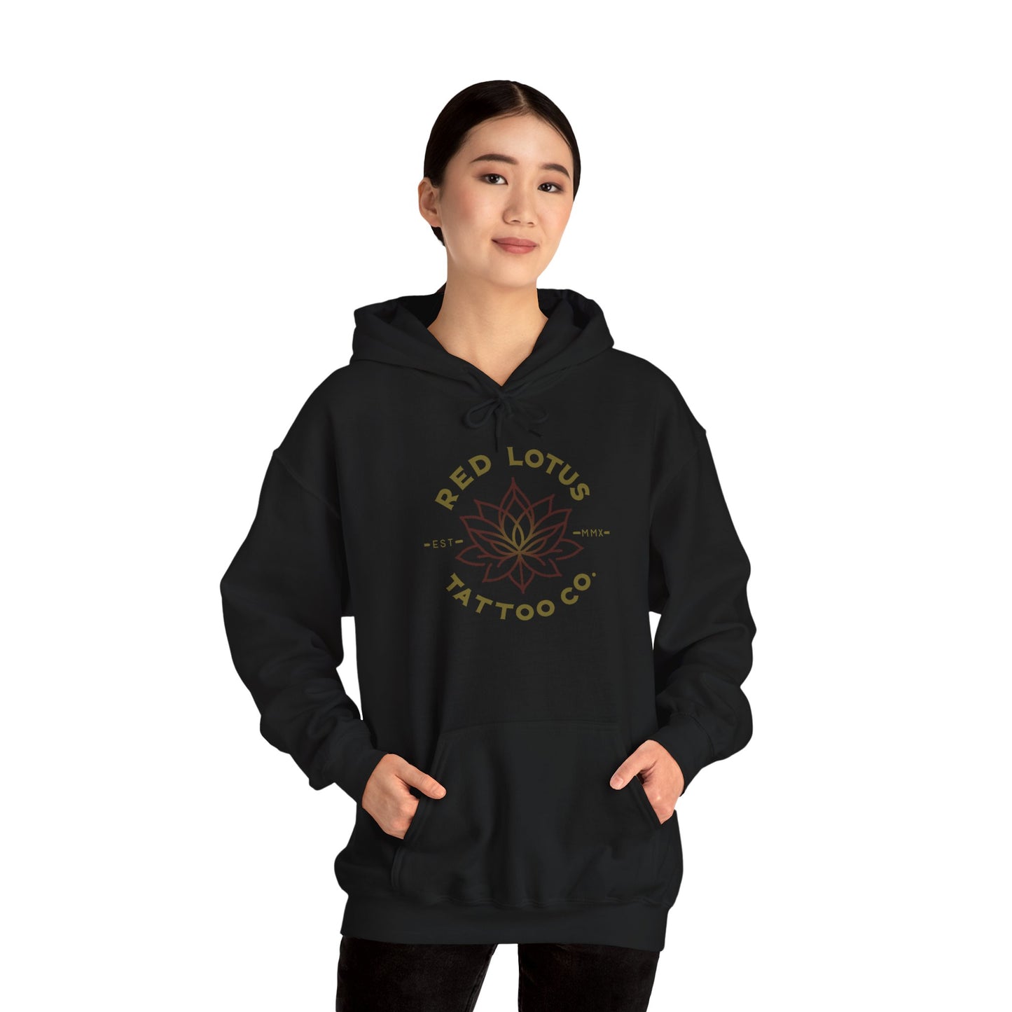 Red Lotus Tattoo Company Mustard Logo Unisex Heavy Blend™ Hooded Sweatshirt