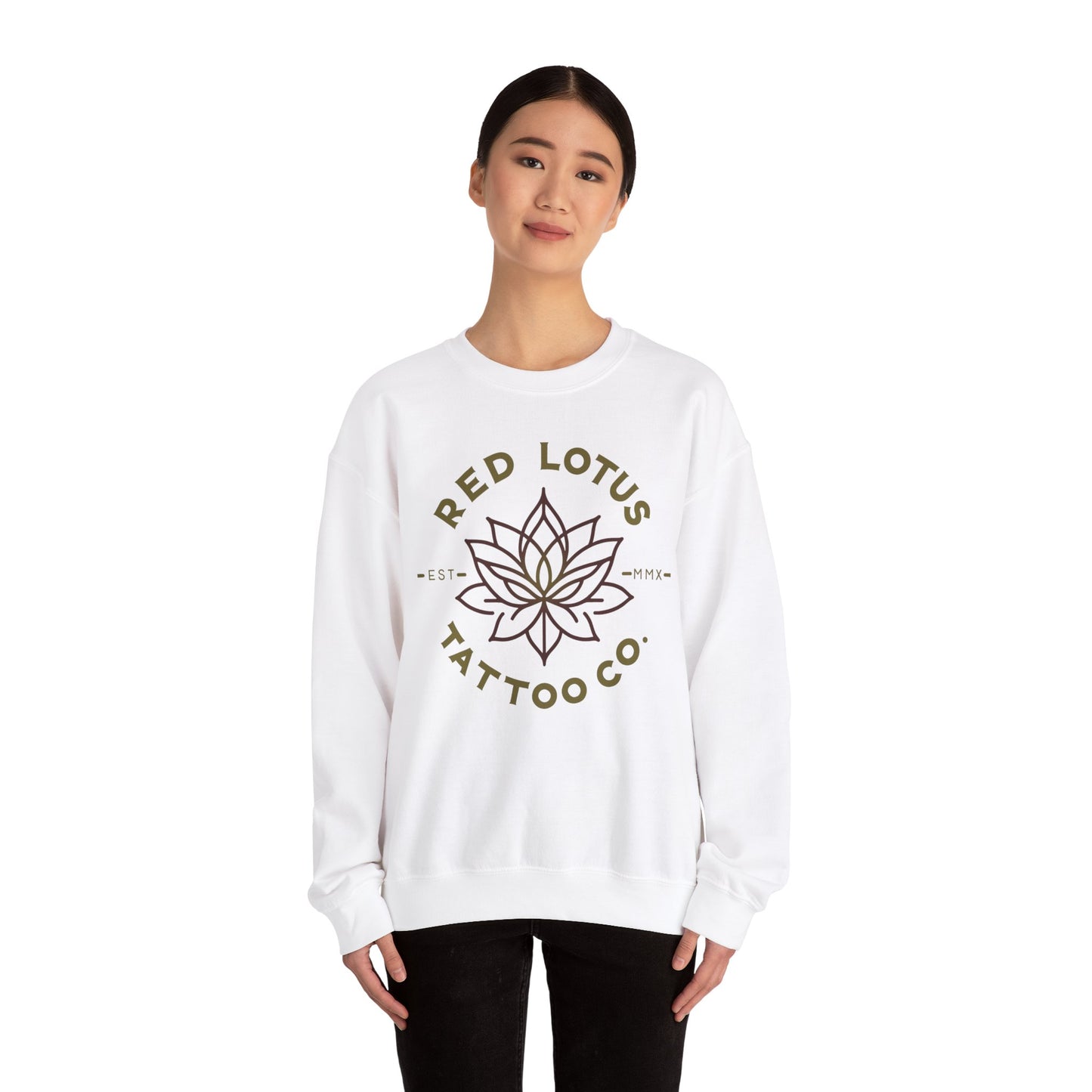 Red Lotus Tattoo Company Mustard Logo Unisex Heavy Blend™ Crewneck Sweatshirt