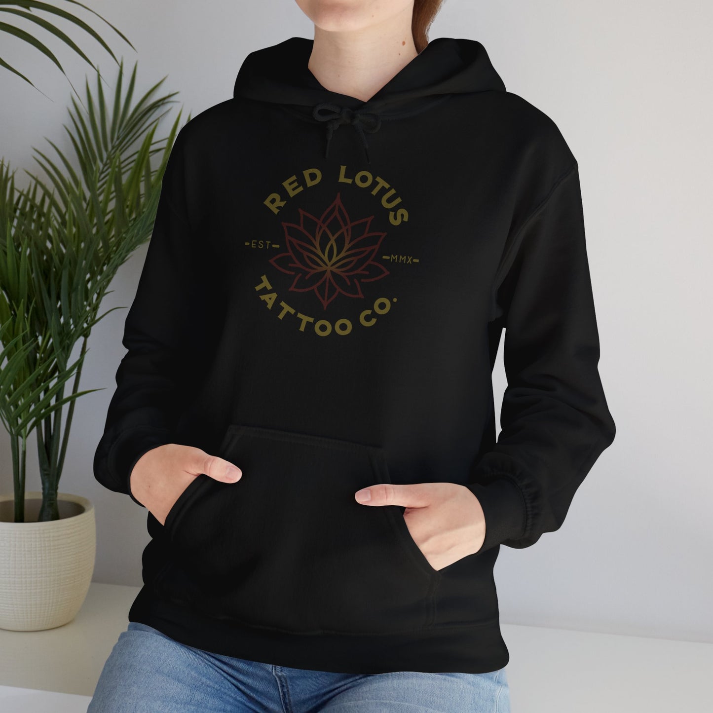 Red Lotus Tattoo Company Mustard Logo Unisex Heavy Blend™ Hooded Sweatshirt