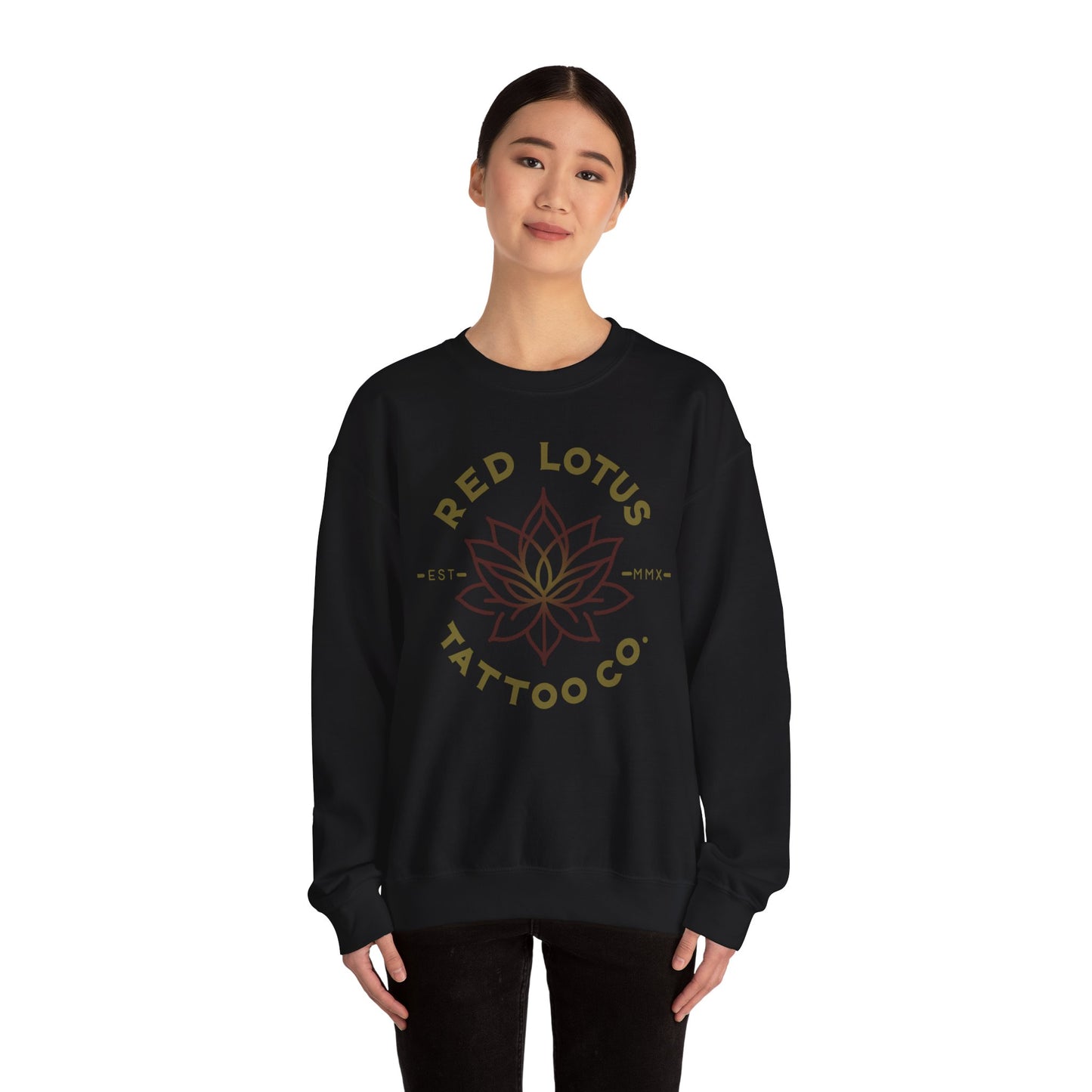 Red Lotus Tattoo Company Mustard Logo Unisex Heavy Blend™ Crewneck Sweatshirt