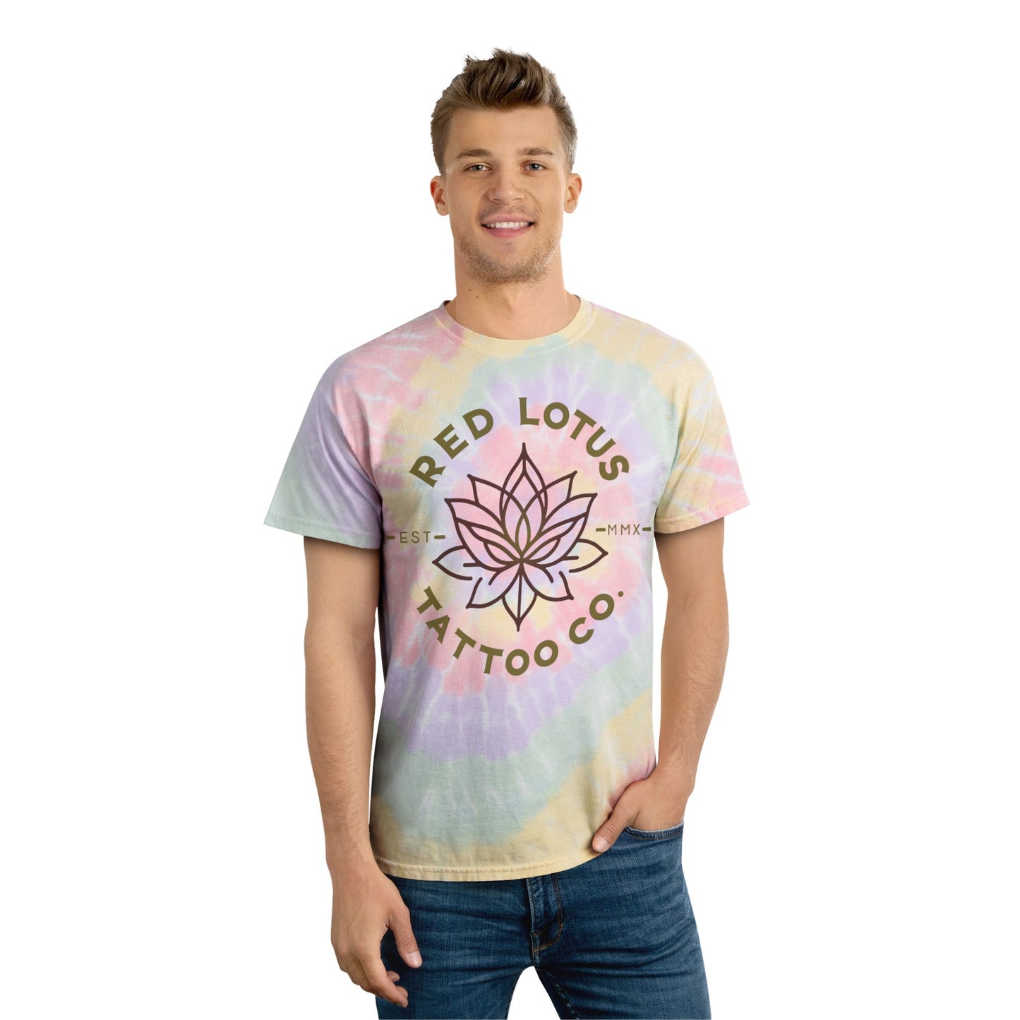 Red Lotus Tattoo Company Mustard Logo Tie-Dye T Shirt